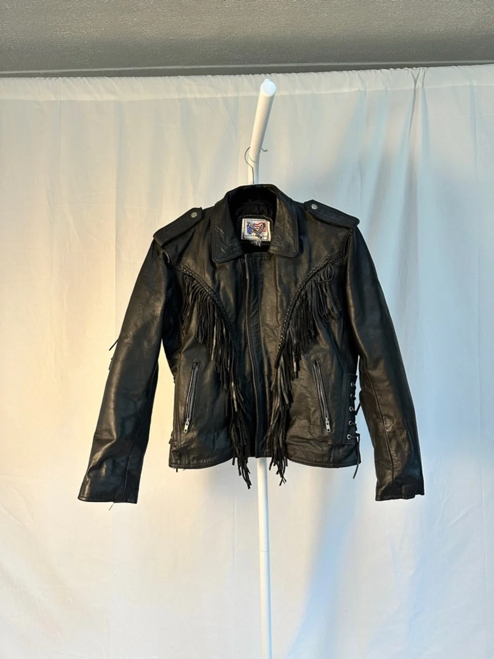 Vintage American Leather Fringe Jacket Black Western - Picture 3 of 5